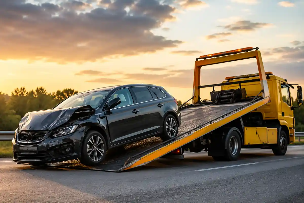 Unfallwagen Ankauf in Bayern – kostenlose Abholung im ganzen Freistaat Unfallwagen wird auf einen Abschleppwagen verladen – Unfallwagen Ankauf mit kostenloser Abholung in Bayern